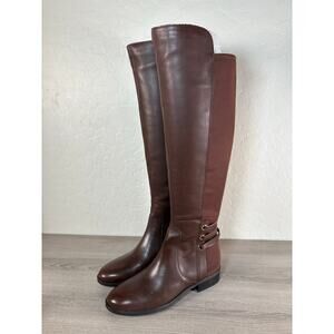 New Vince Camuto Wide Calf Leather Tall Shaft Boots Pauletta Brown Size 6